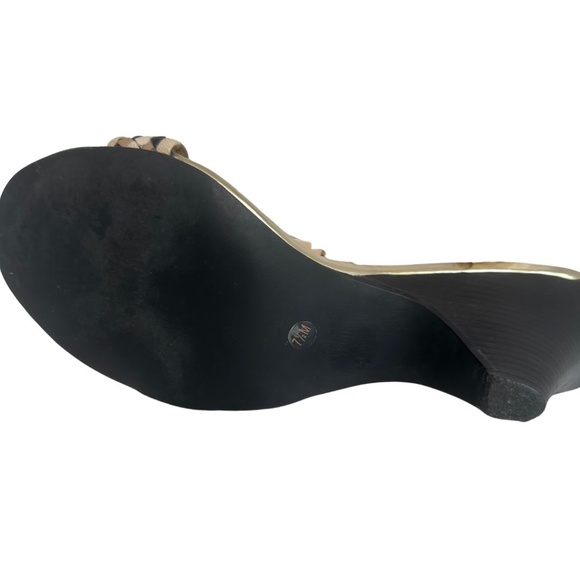 EUC Michael Kors Black Gold Tan Woven Leather Heel Sandals Sz 7.5 M - Picture 8 of 11